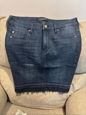 Liverpool Indigo Frayed Hem Denim Skirt